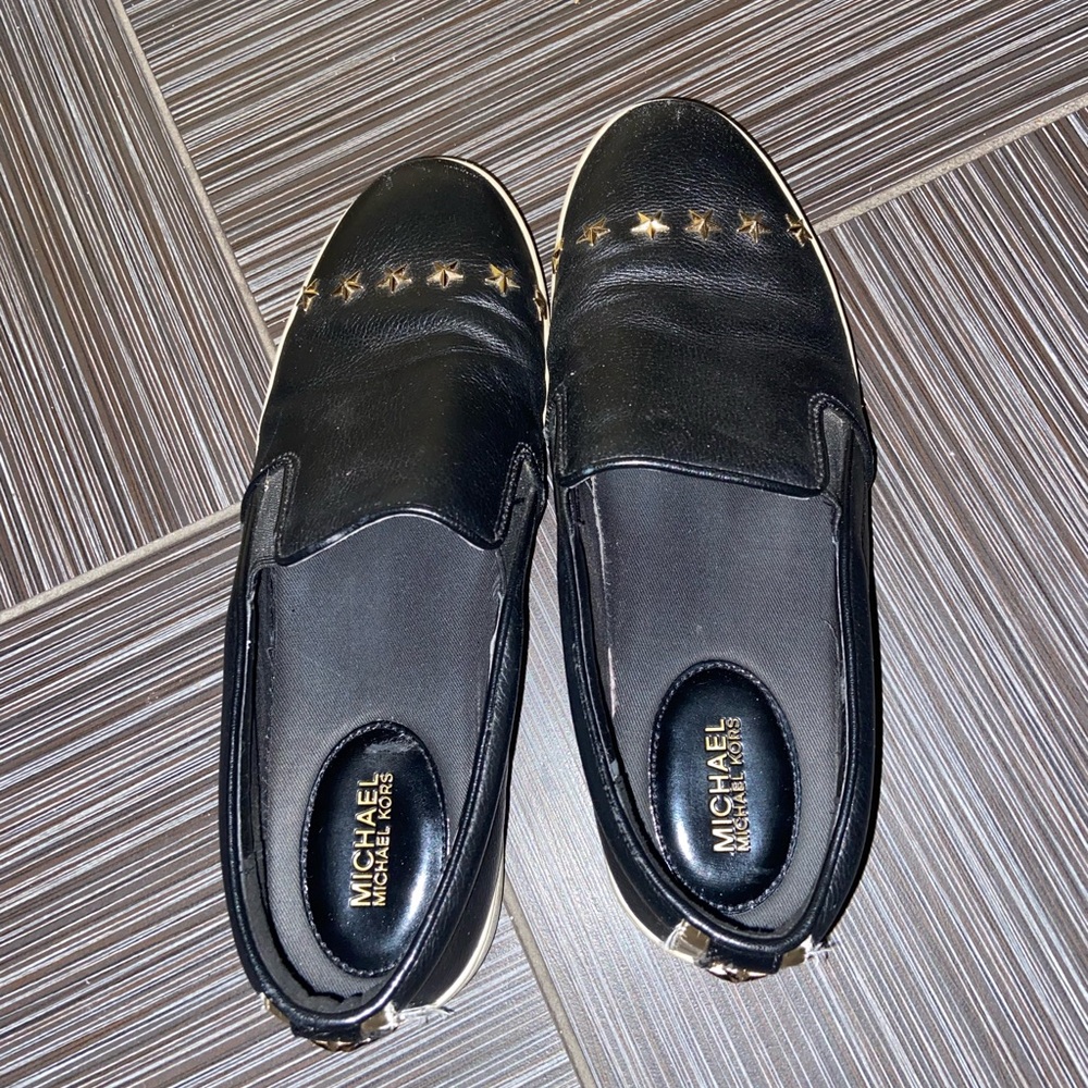 Michael Kors, black studded, sneakers, shoes, upper leather size 8 38.5